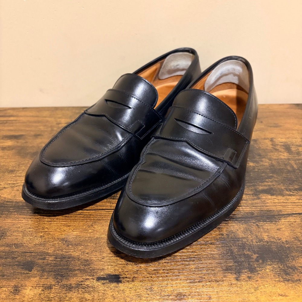 Crockett & Jones Rosebery Black Leather Penny Loafers Mens 8.5 E Made in England